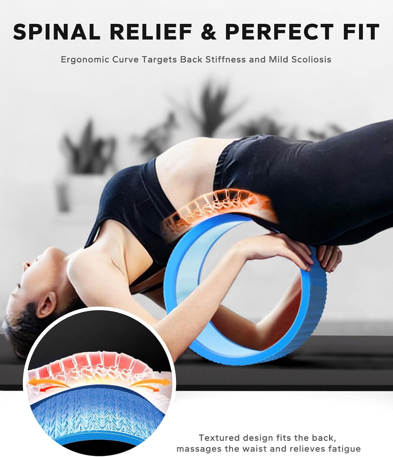HAPBEAR Yoga Wheel Set with Exercise Ball, 12'' Back Roller Wheel for Back Pain Relief, Foam Roller for Back Stretching, Physical Therapy & Muscle Massage