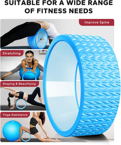 HAPBEAR Yoga Wheel Set with Exercise Ball, 12'' Back Roller Wheel for Back Pain Relief, Foam Roller for Back Stretching, Physical Therapy & Muscle Massage