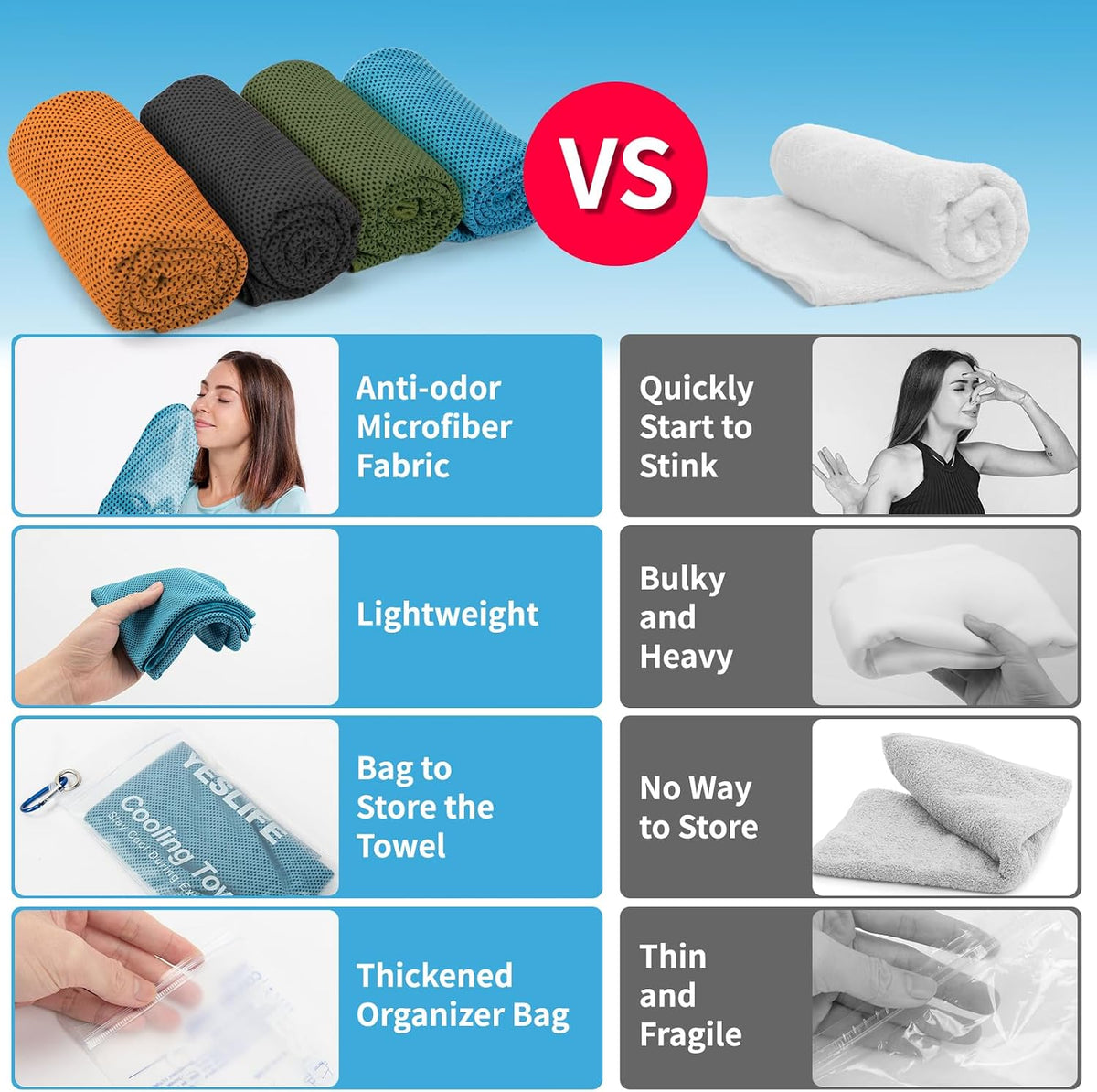 4-Pack Cooling Towels (40"x 12"), Cooling Neck Wraps, Ice Towel