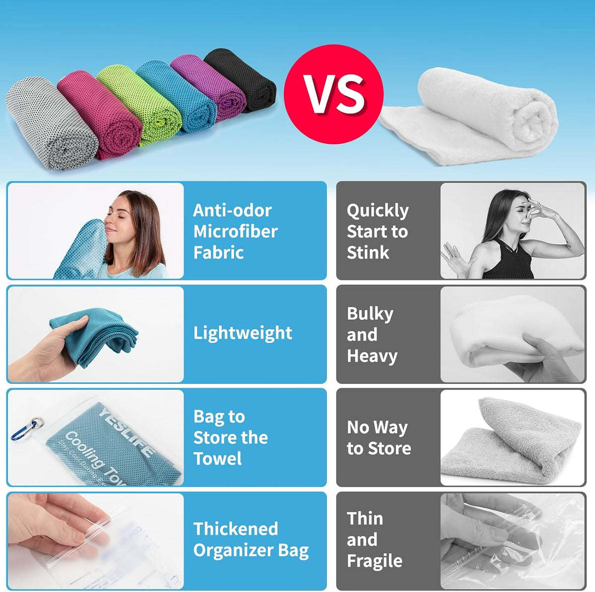 4-Pack Cooling Towels (40"x 12"), Cooling Neck Wraps, Ice Towel