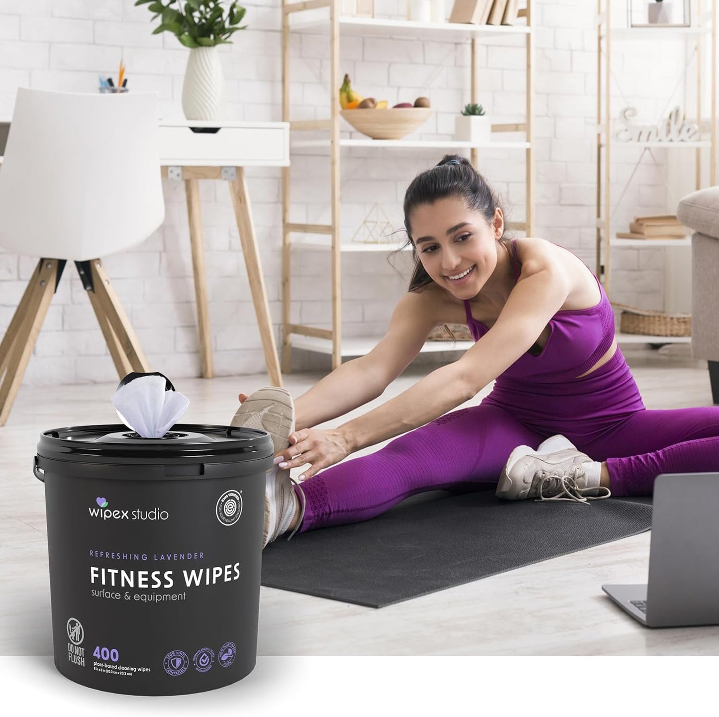 Gym Wipes - Natural Fitness Equipment Wipes, EWG Verified, Plant-Based Cloth with Lavender & Vinegar, All-Purpose Cleaner - Safe on Peloton Bikes & Yoga Mats, 400 Count