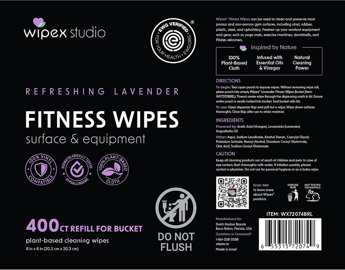 Gym Wipes - Natural Fitness Equipment Wipes, EWG Verified, Plant-Based Cloth with Lavender & Vinegar, All-Purpose Cleaner - Safe on Peloton Bikes & Yoga Mats, 400 Count