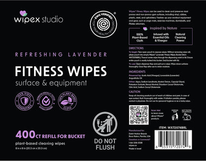 Gym Wipes - Natural Fitness Equipment Wipes, EWG Verified, Plant-Based Cloth with Lavender & Vinegar, All-Purpose Cleaner - Safe on Peloton Bikes & Yoga Mats, 400 Count