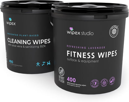 Gym Wipes - Natural Fitness Equipment Wipes, EWG Verified, Plant-Based Cloth with Lavender & Vinegar, All-Purpose Cleaner - Safe on Peloton Bikes & Yoga Mats, 400 Count