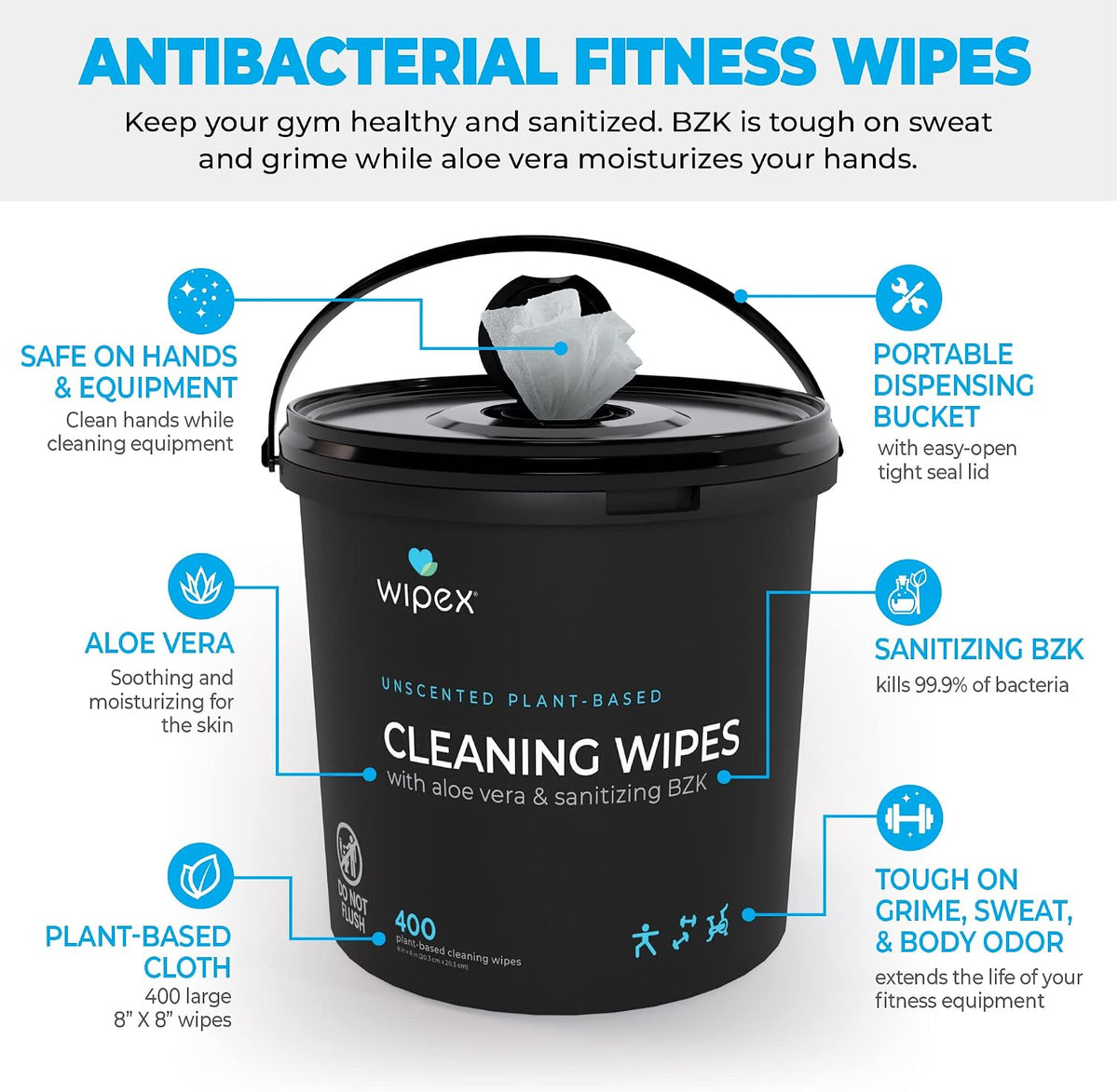 Gym Wipes - Natural Fitness Equipment Wipes, EWG Verified, Plant-Based Cloth with Lavender & Vinegar, All-Purpose Cleaner - Safe on Peloton Bikes & Yoga Mats, 400 Count