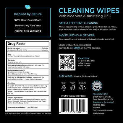 Gym Wipes - Natural Fitness Equipment Wipes, EWG Verified, Plant-Based Cloth with Lavender & Vinegar, All-Purpose Cleaner - Safe on Peloton Bikes & Yoga Mats, 400 Count