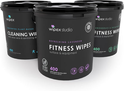 Gym Wipes - Natural Fitness Equipment Wipes, EWG Verified, Plant-Based Cloth with Lavender & Vinegar, All-Purpose Cleaner - Safe on Peloton Bikes & Yoga Mats, 400 Count