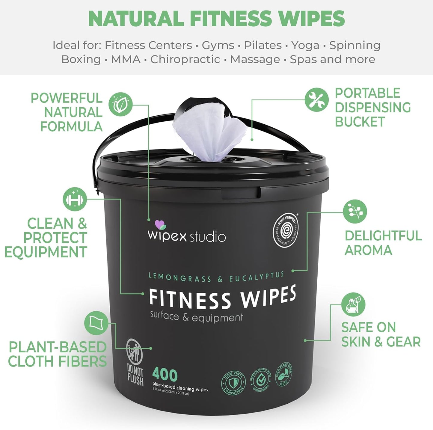 Gym Wipes - Natural Fitness Equipment Wipes, EWG Verified, Plant-Based Cloth with Lavender & Vinegar, All-Purpose Cleaner - Safe on Peloton Bikes & Yoga Mats, 400 Count