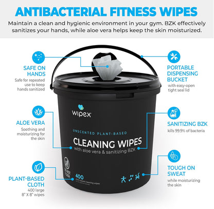 Gym Wipes - Natural Fitness Equipment Wipes, EWG Verified, Plant-Based Cloth with Lavender & Vinegar, All-Purpose Cleaner - Safe on Peloton Bikes & Yoga Mats, 400 Count