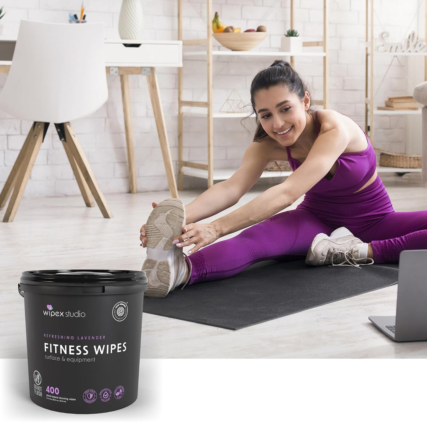 Gym Wipes - Natural Fitness Equipment Wipes, EWG Verified, Plant-Based Cloth with Lavender & Vinegar, All-Purpose Cleaner - Safe on Peloton Bikes & Yoga Mats, 400 Count