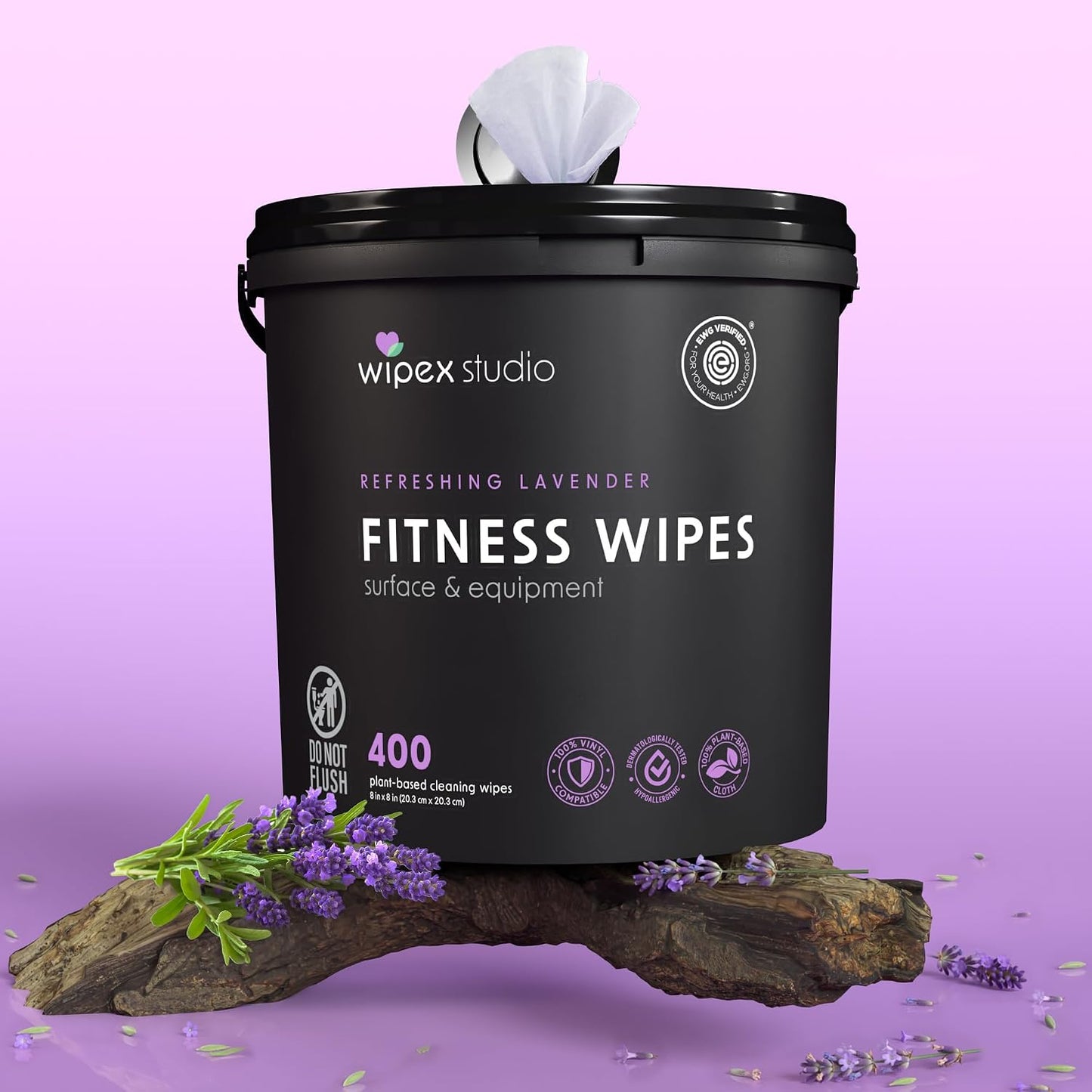Gym Wipes - Natural Fitness Equipment Wipes, EWG Verified, Plant-Based Cloth with Lavender & Vinegar, All-Purpose Cleaner - Safe on Peloton Bikes & Yoga Mats, 400 Count