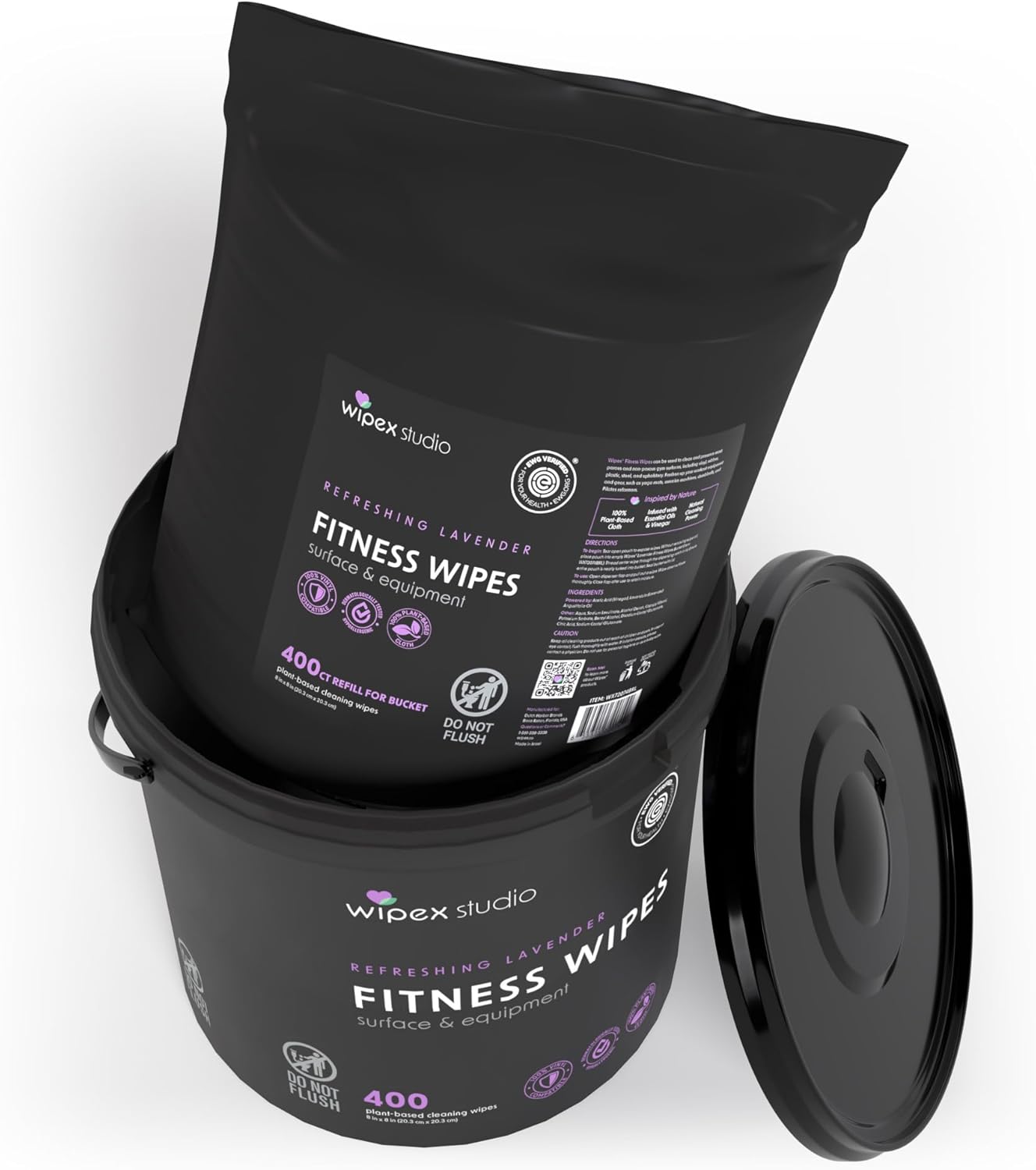 Gym Wipes - Natural Fitness Equipment Wipes, EWG Verified, Plant-Based Cloth with Lavender & Vinegar, All-Purpose Cleaner - Safe on Peloton Bikes & Yoga Mats, 400 Count
