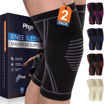Knee Brace for Pain Relief - Knee Compression Sleeves for Men and Women - Support for Weightlifting, Gym, Workout, Volleyball, Arthritis (M, Black)