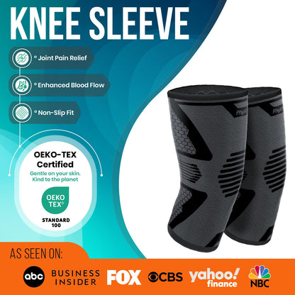Knee Brace for Pain Relief - Knee Compression Sleeves for Men and Women - Support for Weightlifting, Gym, Workout, Volleyball, Arthritis (M, Black)