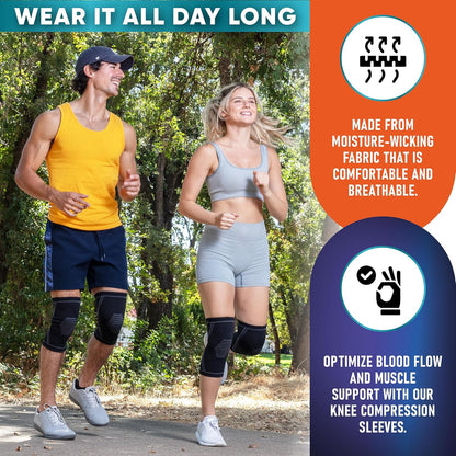 Knee Brace for Pain Relief - Knee Compression Sleeves for Men and Women - Support for Weightlifting, Gym, Workout, Volleyball, Arthritis (M, Black)