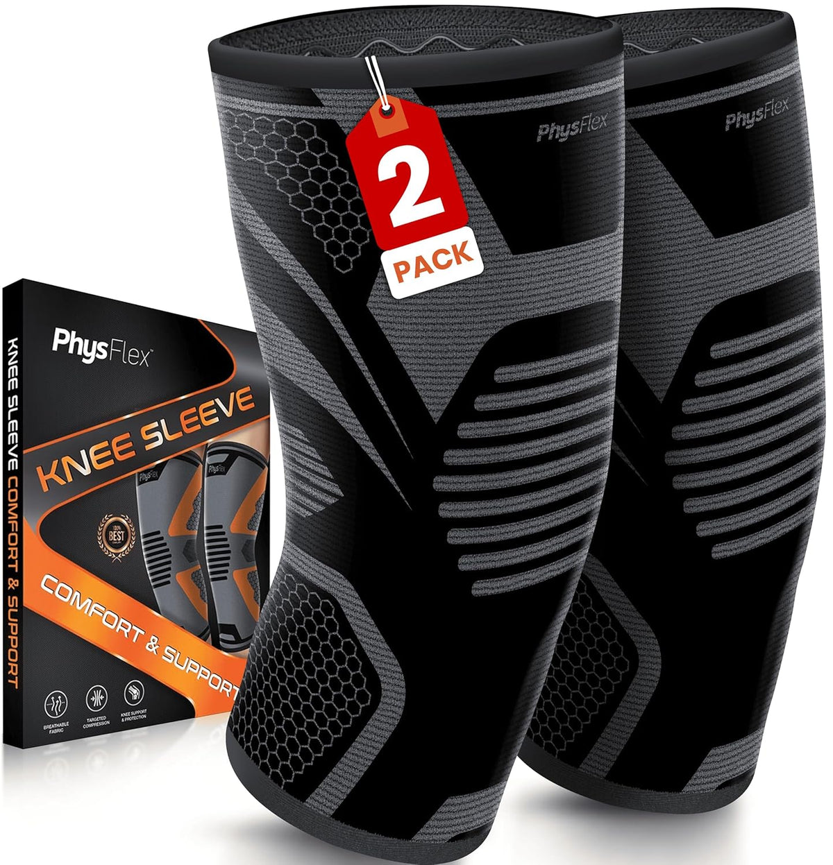 Knee Brace for Pain Relief - Knee Compression Sleeves for Men and Women - Support for Weightlifting, Gym, Workout, Volleyball, Arthritis (M, Black)