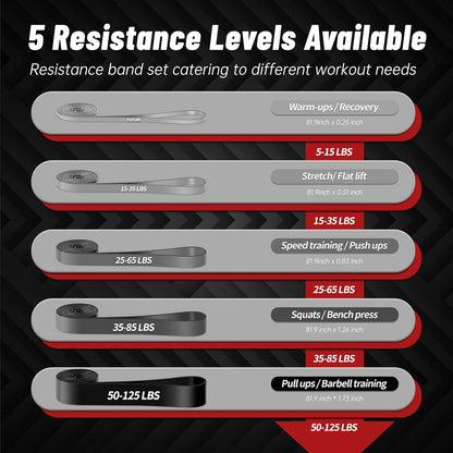 Pull Up Assistance Bands, 5-Level Resistance Bands for Working Out, Pull Up Bands for Men & Women, Exercise Bands for Full-Body Training, Fitness, Physical Therapy, Stretch Workout Bands at Home, Gym