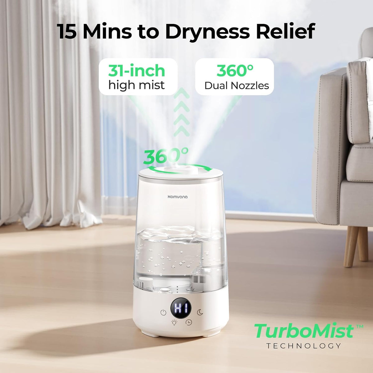 3.6L Top-Fill Cool Mist Humidifiers for Bedroom, Large Room(Grey)