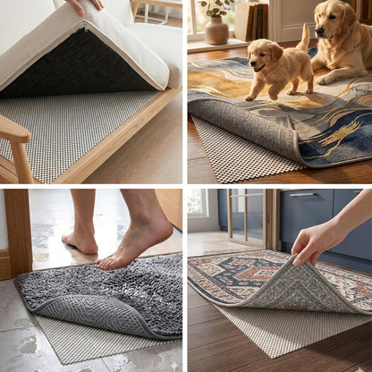 Non-Slip Rug Pad 3x5 Ft – 3'x5' PVC Anti-Slip Carpet Gripper Mat, 3 by 5 Feet Non Slip Pad for Area Rugs, Under Rug Padding for Hardwood Floors, Carpet Gripper Mat for Floors