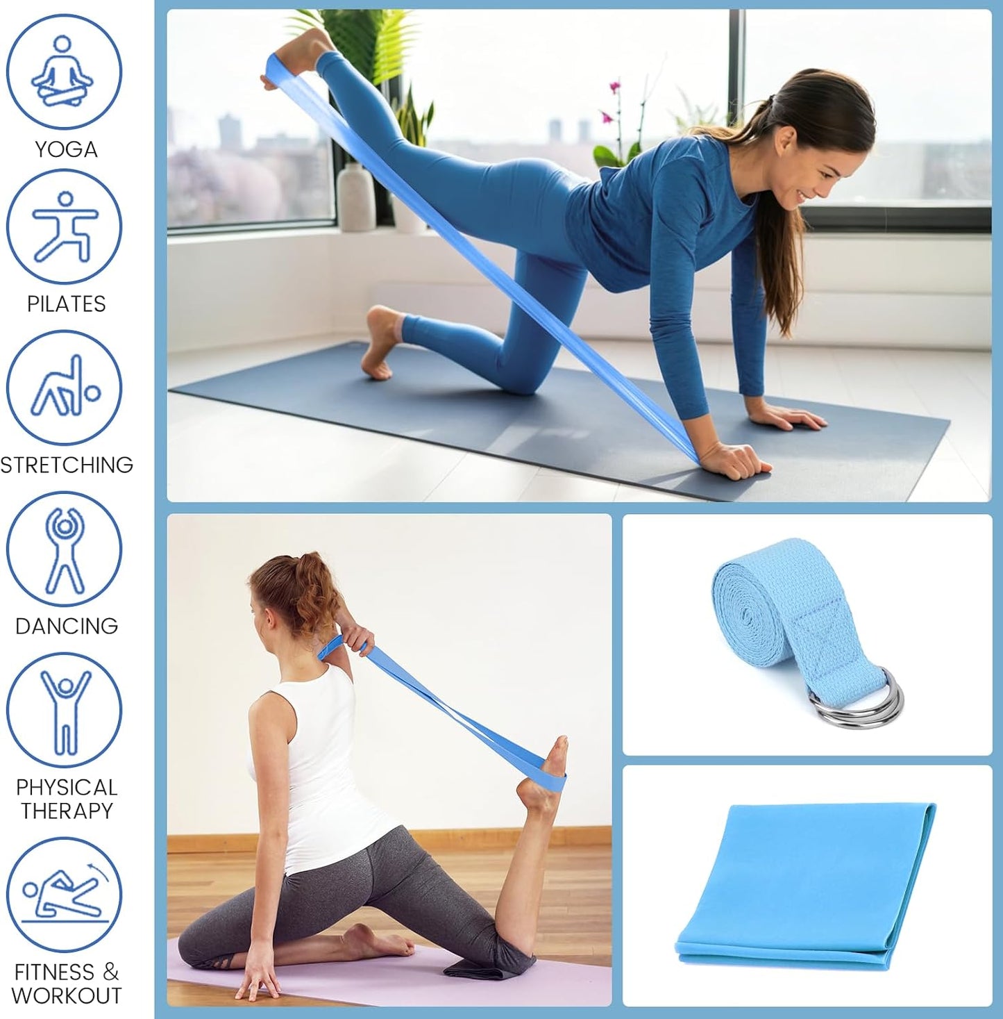 Foldable Yoga Mat and Blocks Set for Women with 2 Pack Yoga Blocks and Strap,Thin Non Slip Pilates Mat with Bag, Home Workout Equipment Essentials Starter Kit for Beginners Full Body Toning