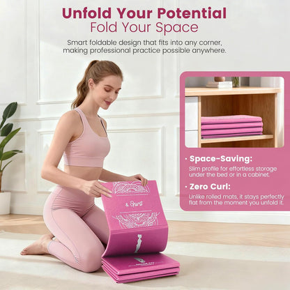 Foldable Yoga Mat and Blocks Set for Women with 2 Pack Yoga Blocks and Strap,Thin Non Slip Pilates Mat with Bag, Home Workout Equipment Essentials Starter Kit for Beginners Full Body Toning