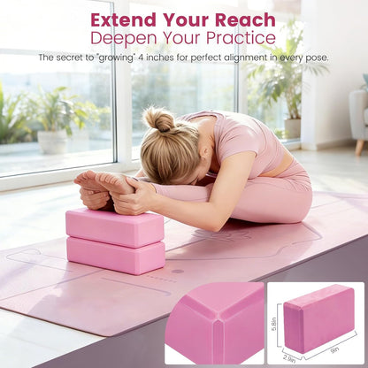Foldable Yoga Mat and Blocks Set for Women with 2 Pack Yoga Blocks and Strap,Thin Non Slip Pilates Mat with Bag, Home Workout Equipment Essentials Starter Kit for Beginners Full Body Toning