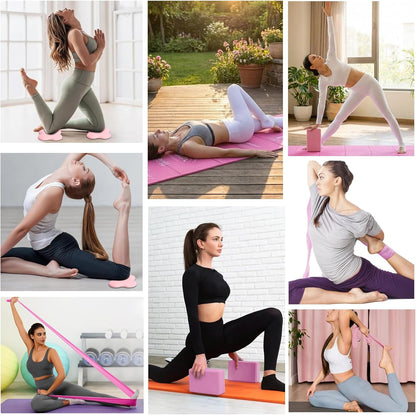 Foldable Yoga Mat and Blocks Set for Women with 2 Pack Yoga Blocks and Strap,Thin Non Slip Pilates Mat with Bag, Home Workout Equipment Essentials Starter Kit for Beginners Full Body Toning