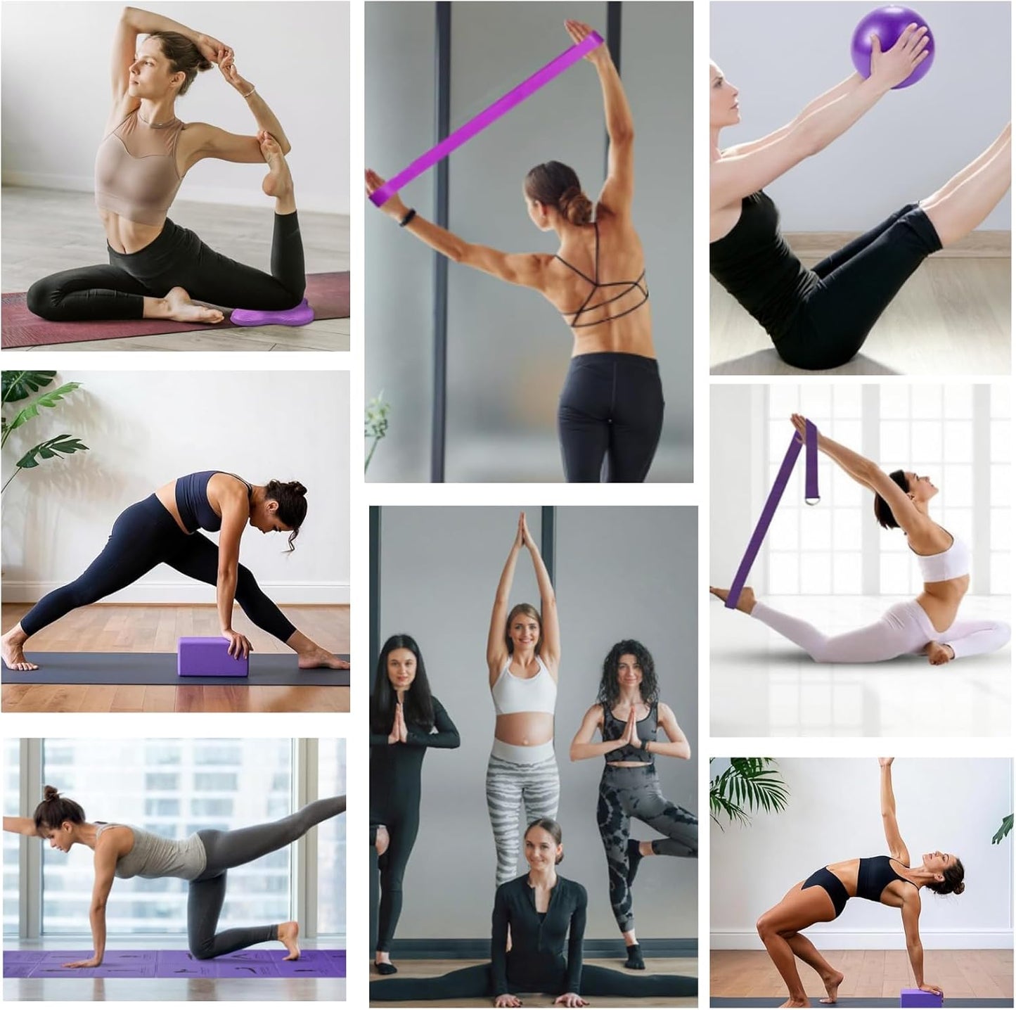 Foldable Yoga Mat and Blocks Set for Women with 2 Pack Yoga Blocks and Strap,Thin Non Slip Pilates Mat with Bag, Home Workout Equipment Essentials Starter Kit for Beginners Full Body Toning