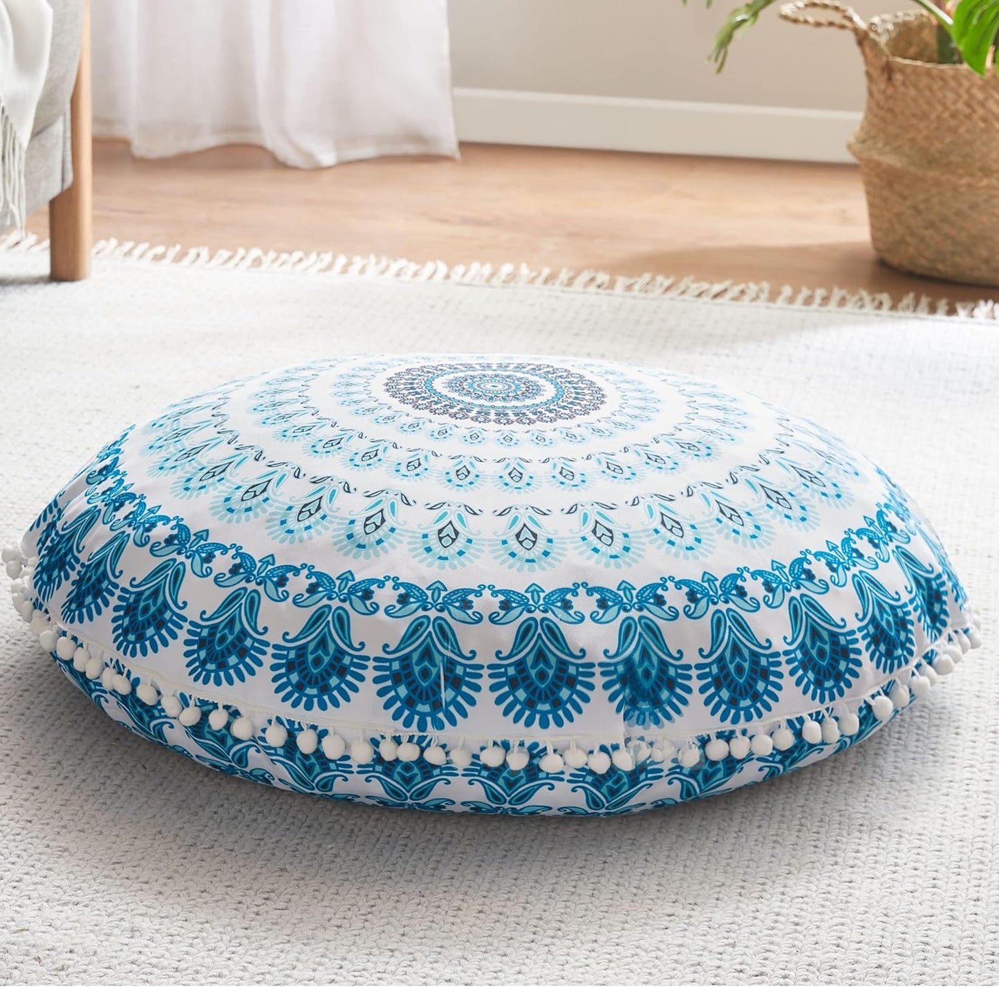 Meditation Floor Pillow Set of 2, Round Large Pillows Seating for Adults, Bohemian Mandala Circle Cushion for Outdoor Fireplace Yoga Living Room, 32 Inch, Memory Foam Added, Purple Orchid NEW