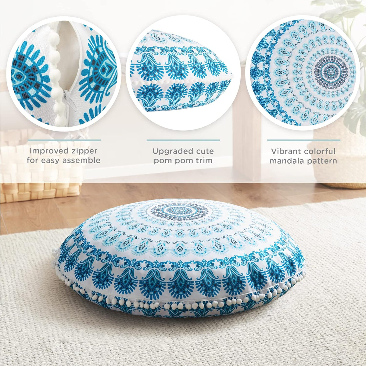Meditation Floor Pillow Set of 2, Round Large Pillows Seating for Adults, Bohemian Mandala Circle Cushion for Outdoor Fireplace Yoga Living Room, 32 Inch, Memory Foam Added, Purple Orchid NEW