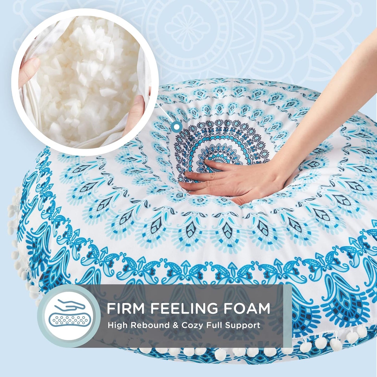 Meditation Floor Pillow Set of 2, Round Large Pillows Seating for Adults, Bohemian Mandala Circle Cushion for Outdoor Fireplace Yoga Living Room, 32 Inch, Memory Foam Added, Purple Orchid NEW