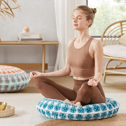 Meditation Floor Pillow Set of 2, Round Large Pillows Seating for Adults, Bohemian Mandala Circle Cushion for Outdoor Fireplace Yoga Living Room, 32 Inch, Memory Foam Added, Purple Orchid NEW