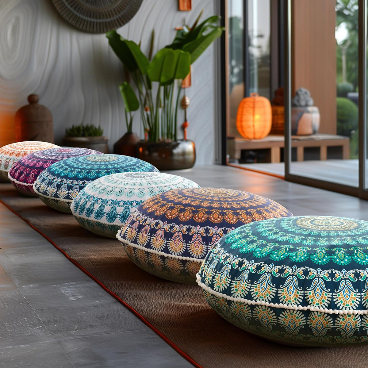 Meditation Floor Pillow Set of 2, Round Large Pillows Seating for Adults, Bohemian Mandala Circle Cushion for Outdoor Fireplace Yoga Living Room, 32 Inch, Memory Foam Added, Purple Orchid NEW