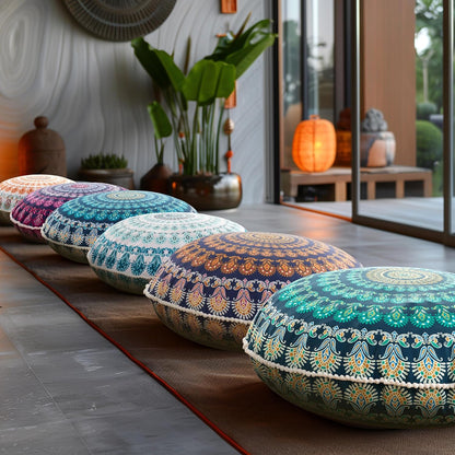 Meditation Floor Pillow Set of 2, Round Large Pillows Seating for Adults, Bohemian Mandala Circle Cushion for Outdoor Fireplace Yoga Living Room, 32 Inch, Memory Foam Added, Purple Orchid NEW