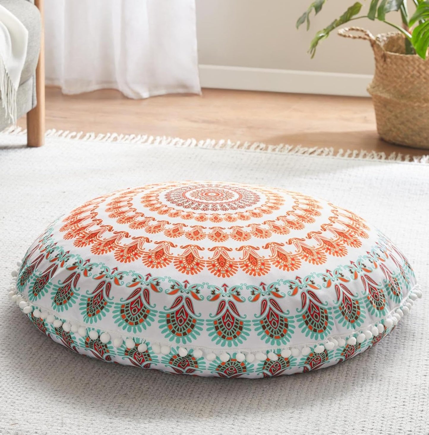 Meditation Floor Pillow Set of 2, Round Large Pillows Seating for Adults, Bohemian Mandala Circle Cushion for Outdoor Fireplace Yoga Living Room, 32 Inch, Memory Foam Added, Purple Orchid NEW