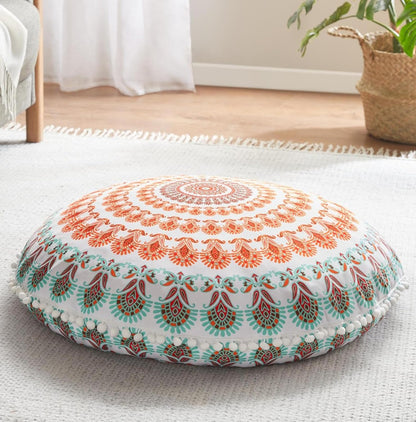 Meditation Floor Pillow Set of 2, Round Large Pillows Seating for Adults, Bohemian Mandala Circle Cushion for Outdoor Fireplace Yoga Living Room, 32 Inch, Memory Foam Added, Purple Orchid NEW