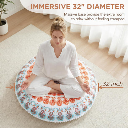 Meditation Floor Pillow Set of 2, Round Large Pillows Seating for Adults, Bohemian Mandala Circle Cushion for Outdoor Fireplace Yoga Living Room, 32 Inch, Memory Foam Added, Purple Orchid NEW