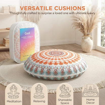 Meditation Floor Pillow Set of 2, Round Large Pillows Seating for Adults, Bohemian Mandala Circle Cushion for Outdoor Fireplace Yoga Living Room, 32 Inch, Memory Foam Added, Purple Orchid NEW