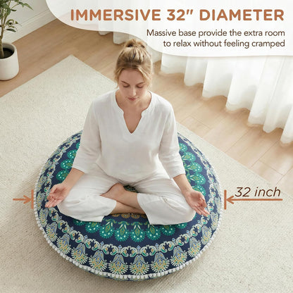 Meditation Floor Pillow Set of 2, Round Large Pillows Seating for Adults, Bohemian Mandala Circle Cushion for Outdoor Fireplace Yoga Living Room, 32 Inch, Memory Foam Added, Purple Orchid NEW