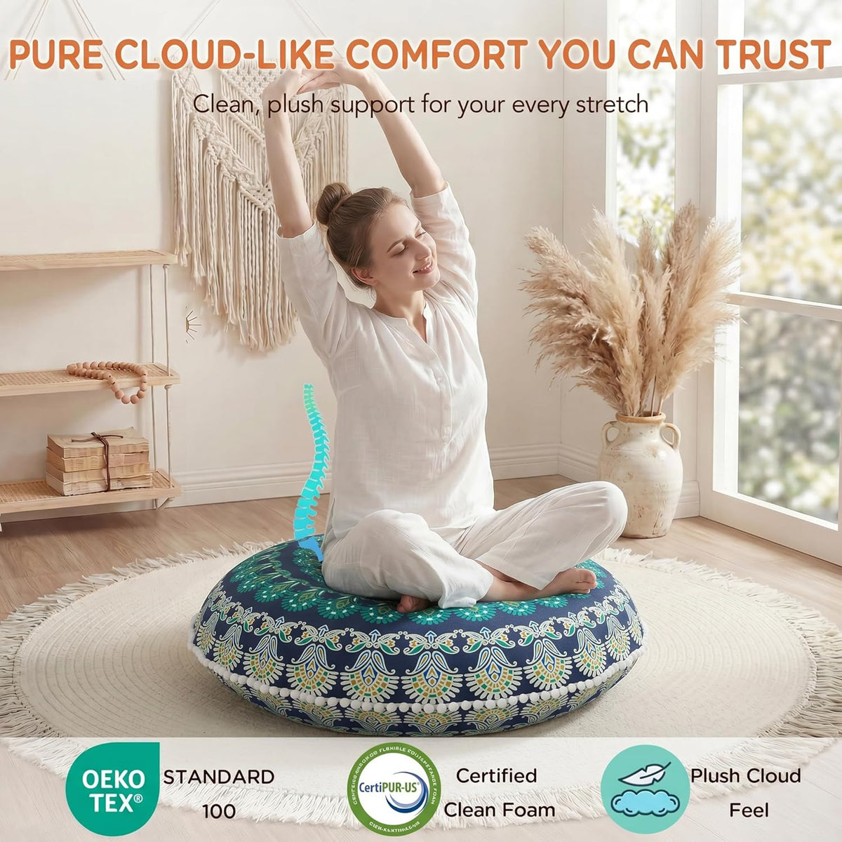 Meditation Floor Pillow Set of 2, Round Large Pillows Seating for Adults, Bohemian Mandala Circle Cushion for Outdoor Fireplace Yoga Living Room, 32 Inch, Memory Foam Added, Purple Orchid NEW