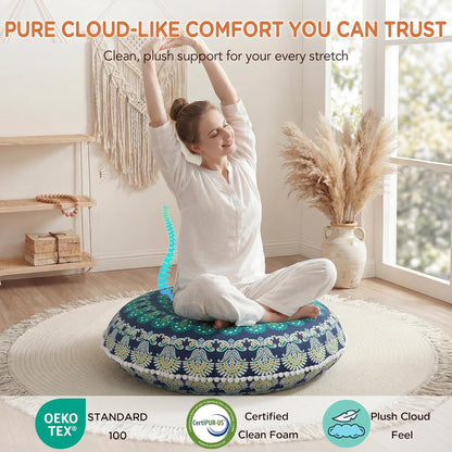 Meditation Floor Pillow Set of 2, Round Large Pillows Seating for Adults, Bohemian Mandala Circle Cushion for Outdoor Fireplace Yoga Living Room, 32 Inch, Memory Foam Added, Purple Orchid NEW