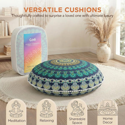 Meditation Floor Pillow Set of 2, Round Large Pillows Seating for Adults, Bohemian Mandala Circle Cushion for Outdoor Fireplace Yoga Living Room, 32 Inch, Memory Foam Added, Purple Orchid NEW