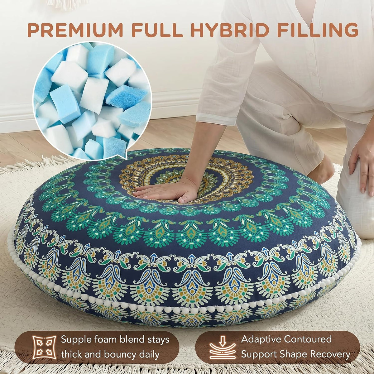 Meditation Floor Pillow Set of 2, Round Large Pillows Seating for Adults, Bohemian Mandala Circle Cushion for Outdoor Fireplace Yoga Living Room, 32 Inch, Memory Foam Added, Purple Orchid NEW