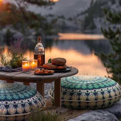 Meditation Floor Pillow Set of 2, Round Large Pillows Seating for Adults, Bohemian Mandala Circle Cushion for Outdoor Fireplace Yoga Living Room, 32 Inch, Memory Foam Added, Purple Orchid NEW