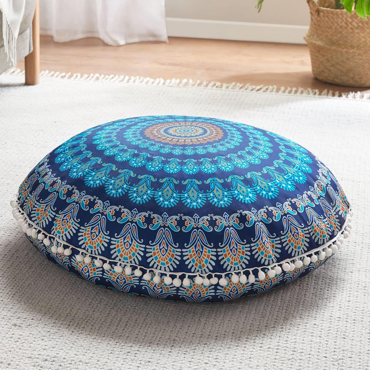 Meditation Floor Pillow Set of 2, Round Large Pillows Seating for Adults, Bohemian Mandala Circle Cushion for Outdoor Fireplace Yoga Living Room, 32 Inch, Memory Foam Added, Purple Orchid NEW