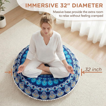 Meditation Floor Pillow Set of 2, Round Large Pillows Seating for Adults, Bohemian Mandala Circle Cushion for Outdoor Fireplace Yoga Living Room, 32 Inch, Memory Foam Added, Purple Orchid NEW