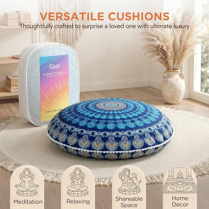 Meditation Floor Pillow Set of 2, Round Large Pillows Seating for Adults, Bohemian Mandala Circle Cushion for Outdoor Fireplace Yoga Living Room, 32 Inch, Memory Foam Added, Purple Orchid NEW