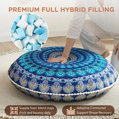 Meditation Floor Pillow Set of 2, Round Large Pillows Seating for Adults, Bohemian Mandala Circle Cushion for Outdoor Fireplace Yoga Living Room, 32 Inch, Memory Foam Added, Purple Orchid NEW