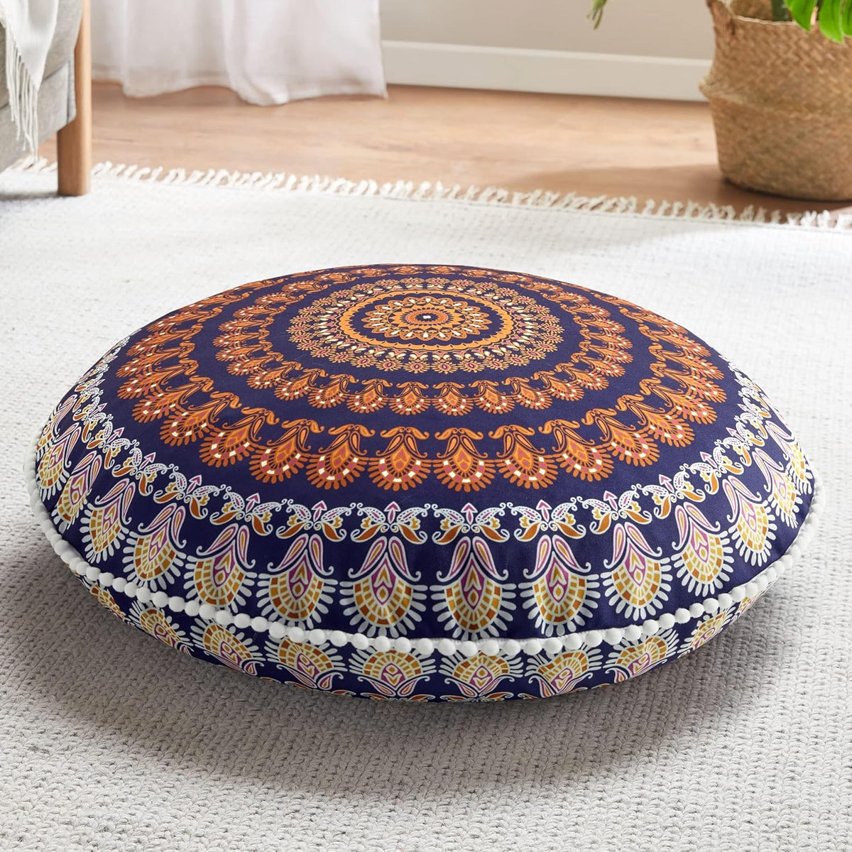 Meditation Floor Pillow Set of 2, Round Large Pillows Seating for Adults, Bohemian Mandala Circle Cushion for Outdoor Fireplace Yoga Living Room, 32 Inch, Memory Foam Added, Purple Orchid NEW