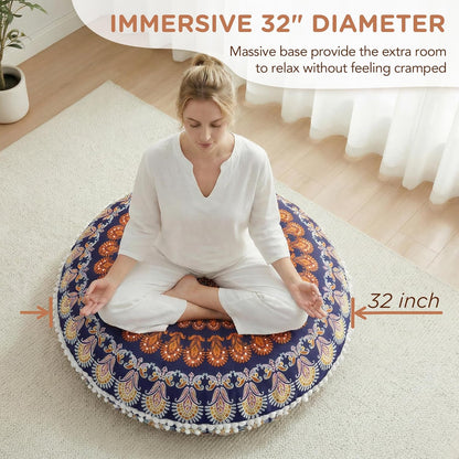 Meditation Floor Pillow Set of 2, Round Large Pillows Seating for Adults, Bohemian Mandala Circle Cushion for Outdoor Fireplace Yoga Living Room, 32 Inch, Memory Foam Added, Purple Orchid NEW